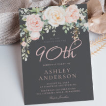 Blush & Gray Elegant Floral 90th Birthday Party