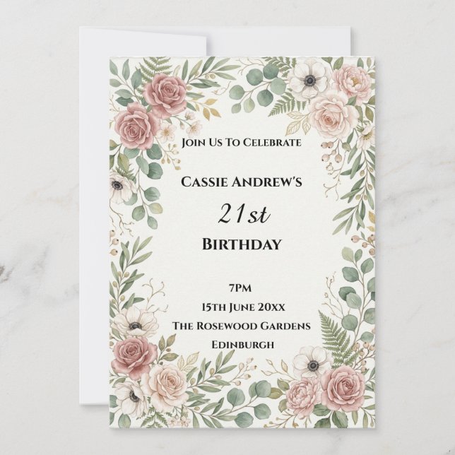 Blush Greenery Milestone Födelsedag Inbjudningar (Framsida)