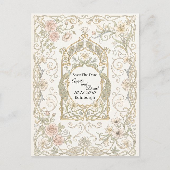 Blush Guld Barock Save the Date Vykort (Framsida)