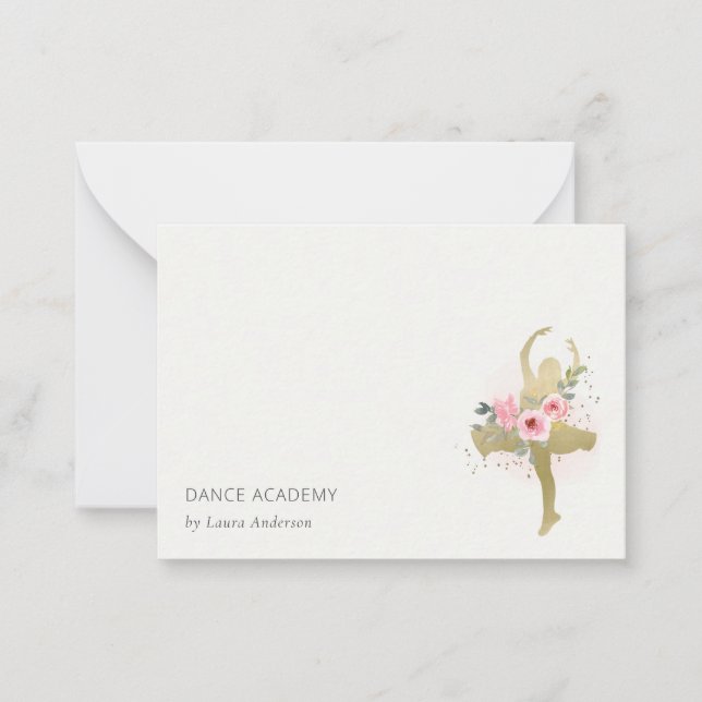 Blush Guld Blommig Flicka Dansare Dansakademi Logo Anteckningskort (Framsida)