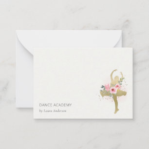 Blush Guld Blommig Flicka Dansare Dansakademi Logo Anteckningskort