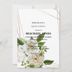 Blush Guld Blommig Geometrisk Quinceanera Inbjudan
