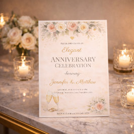 Blush Guld Blommig Jubileumsinbjudan Inbjudningar