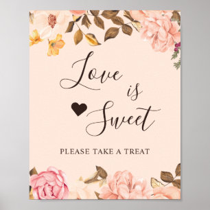 Blush Guld Blommig Love Is Sweet Efterrätsskrivbor Poster