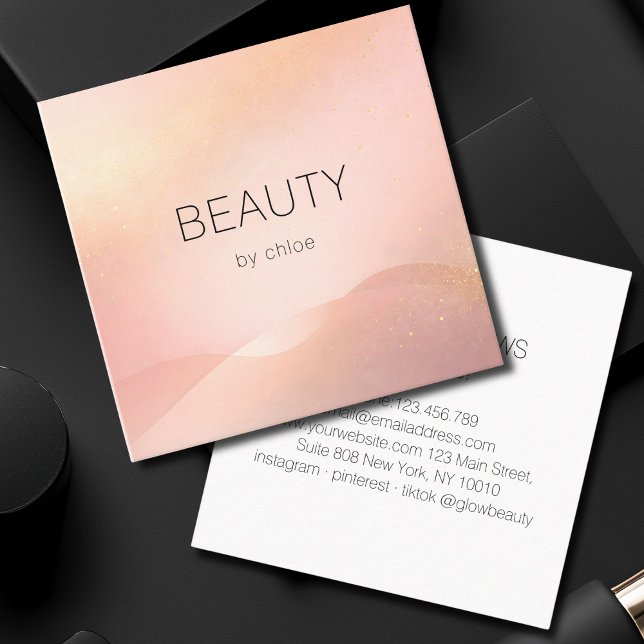 Blush Guld Glans Gradient Salong Fyrkantigt Visitkort (Blush Gold Glow Gradient Salon Square Business Card)
