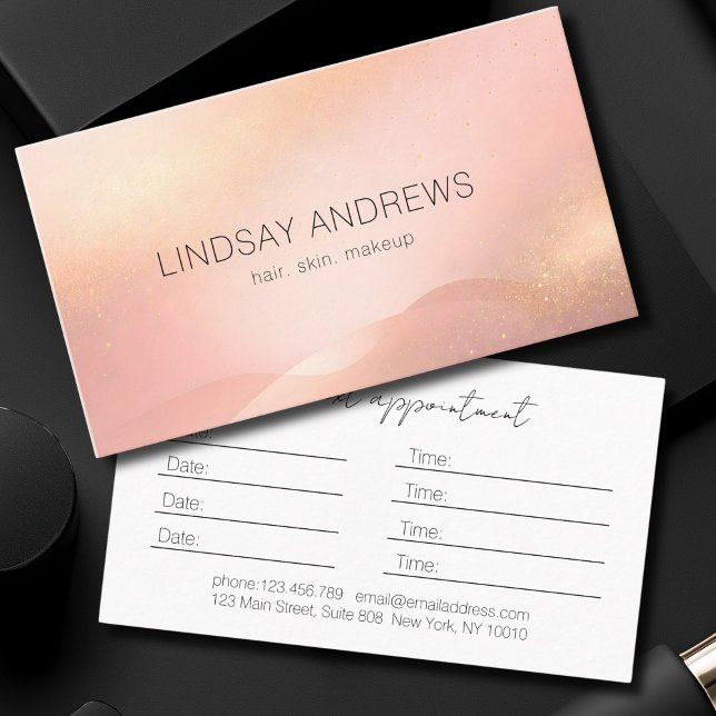 Blush Guld Glans Gradient Salong Salong Tidsbeställning Kort (Blush Gold Glow Gradient Salon Salon Appointment Card)