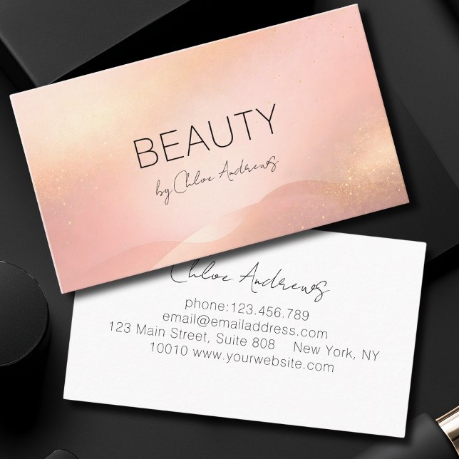 Blush Guld Glans Gradient Salong  Visitkort (Blush Gold Glow Gradient Salon Business Card)