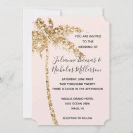 Blush Guld Glitter Tropisk Palmträd Inbjudningar