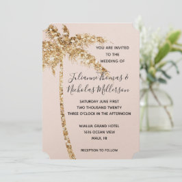 Blush Guld Glitter Tropisk Palmträd Inbjudningar