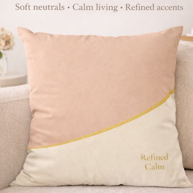 Blush Guld Harmony Kuddöverdrag Kudde (Refined Calm lettering paired with blush, ivory, and gold for modern feminine interiors.)