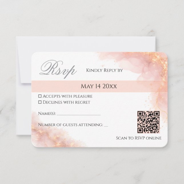 Blush Guld QR  Gnistrande Romantisk Bröllop Elegan OSA Kort (Framsida)