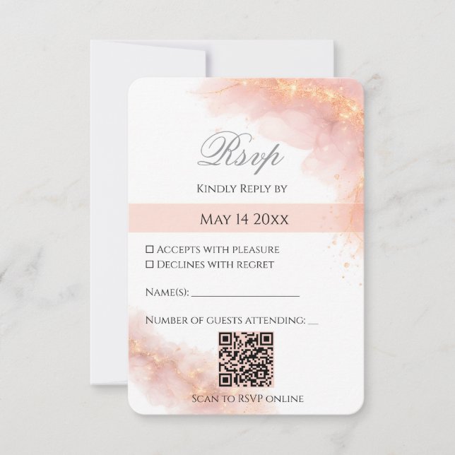 Blush Guld QR  Gnistrande Romantisk Bröllop Elegan OSA Kort (Framsida)