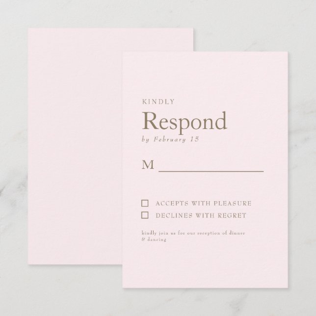Blush & Guld Text Bröllop RSVP OSA Kort (Fram/baksida)