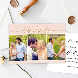 Blush Guld Tre Foto Collage Bröllop Spara Datumet