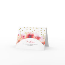 Blush & Guld Vattenfärg Blommig Konfetti Tack