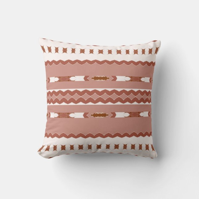 Blush Harmony – Damnrosa Brun & Crème Geometrisk Kudde (Framsida)
