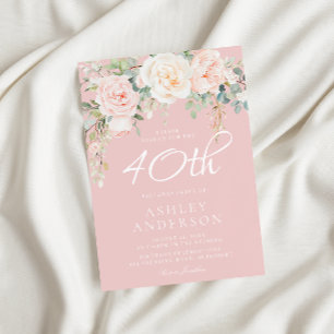 Blush & Ivory Blommor Kvinnas 40-års Födelsedagsfe Inbjudningar