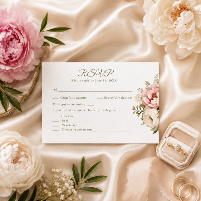 Blush & Ivory Peony Bröllops RSVP-kort OSA Kort (Blush & Ivory Peony Wedding RSVP Card)