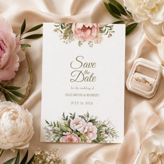 Blush & Ivory Peony Spara Datumet (Blush & Ivory Peony Save the Date)