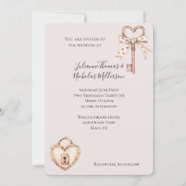 Blush Key To My Heart Wedding Inbjudningar