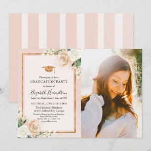 Blush & Koppar Blommig Examen Fest Foto Inbjudningar