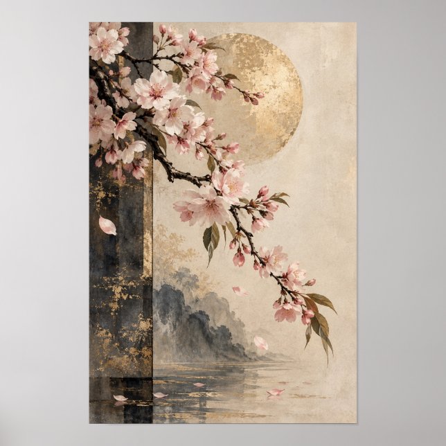 Blush Körsbärsblommas Gyllene Månad Väggkonst (Framsidan)