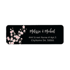  Blush Körsbärsblommor Svart |  Brölloletikett Returadress Etikett