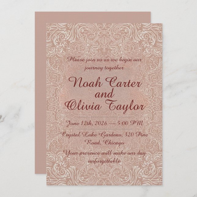 Blush Lace Elegant Wedding Invitation Inbjudningar (Fram/baksida)