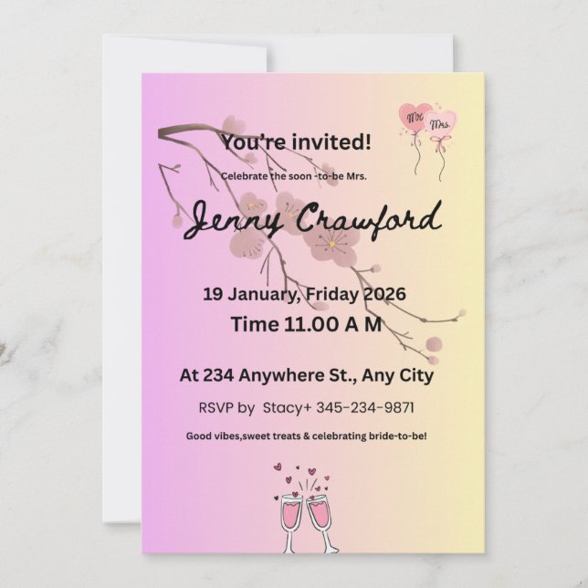 Blush & Lavender Bridal Shower Invitation | Cherry Meddelande (Framsida)