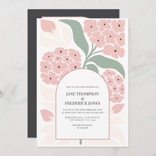 Blush Meadow Abstract Floral Modern Spring Wedding Inbjudningar (Fram/baksida)