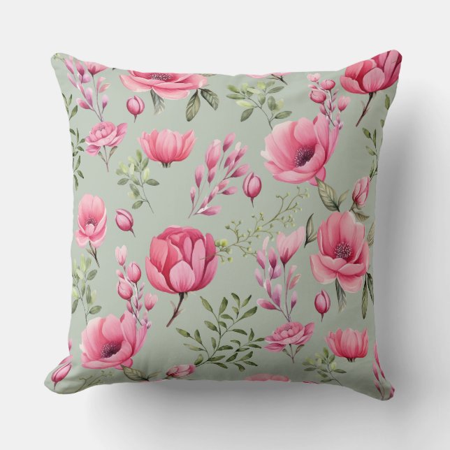 Blush Meadow-Blommor i blom Kudde (Framsida)