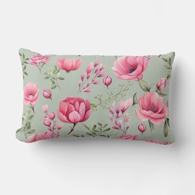Blush Meadow-Blommor i blom Lumbarkudde (Framsida)