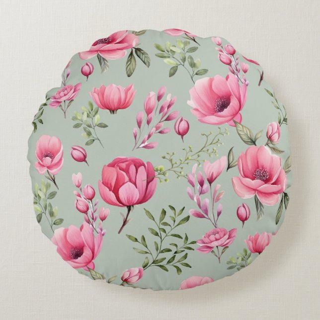 Blush Meadow-Blommor i blom Rund Kudde (Framsidan)