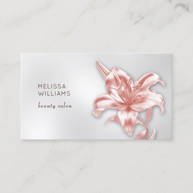 Blush Metallisk 3D Lilja Blomma Visitkort (Framsida)