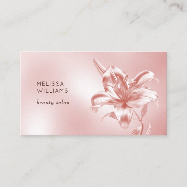 Blush Metallisk 3D Lilje Blomma Visitkort (Framsida)