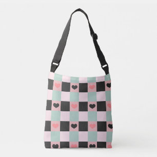 Blush Mint Buffalo Heart Plaid Axelväska