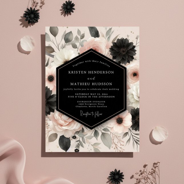 Blush Moody Floral Romance Wedding Inbjudningar (Skapare uppladdad)