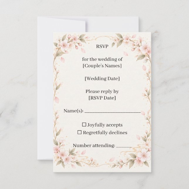 Blush Mountain Cherry Blossom Wedding RSVP Card  (Framsida)