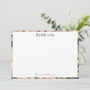 Blush Navy Akvarell Blommig Skräddarsydd Bröllopsf Tack Kort