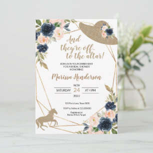 Blush & Navy Blommor Kentucky Derby Bröllopsdusch Inbjudningar