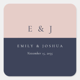 Blush Navy Blue Modern Wedding Fyrkantigt Klistermärke