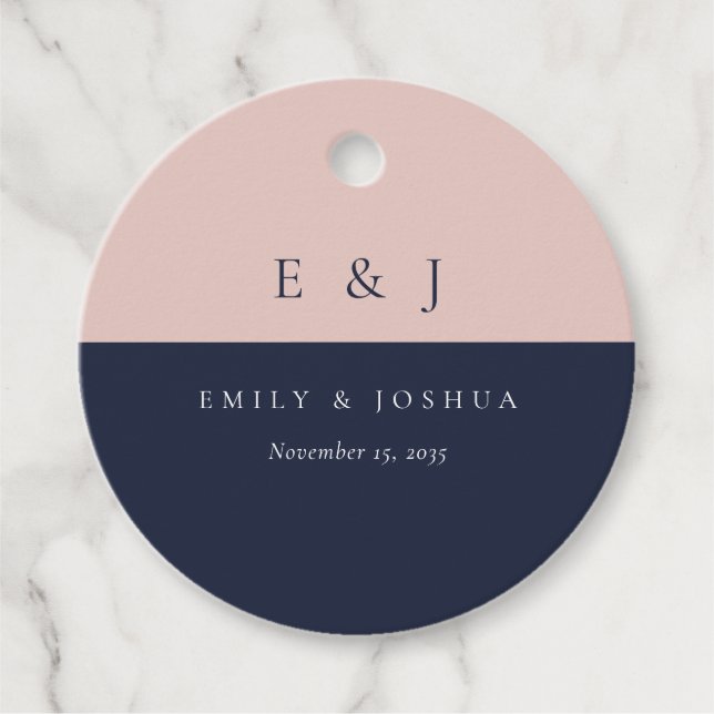 Blush Navy Blue Modern Wedding Gåvor Etiketter (Framsida)