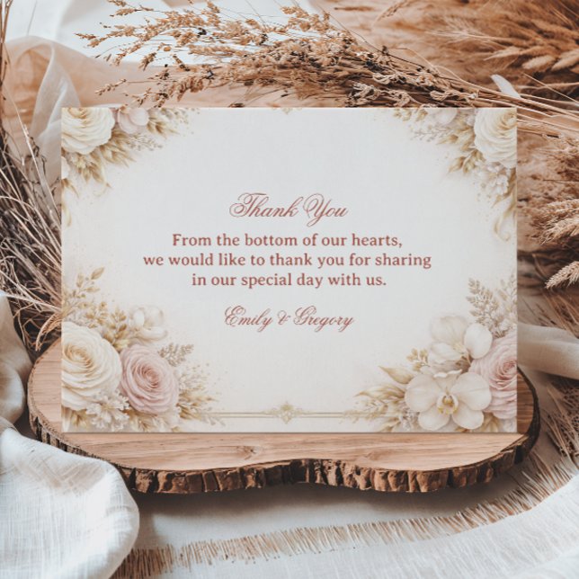 Blush Neutral Floral Elegant Tack Kort (Skapare uppladdad)