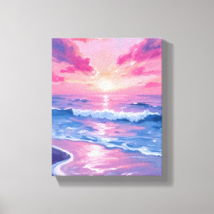 Blush Ocean Solnedgångsvågor Akvarell Canvastryck