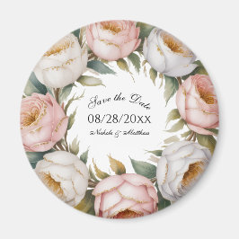 Blush och Elfenbensrosa Blomsterlig Spara Datum Magnet