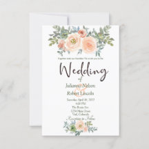 Blush och grön akvarell blomsterbröllopsinbjudan