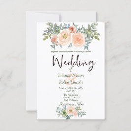 Blush och grön akvarell blomsterbröllopsinbjudan inbjudningar