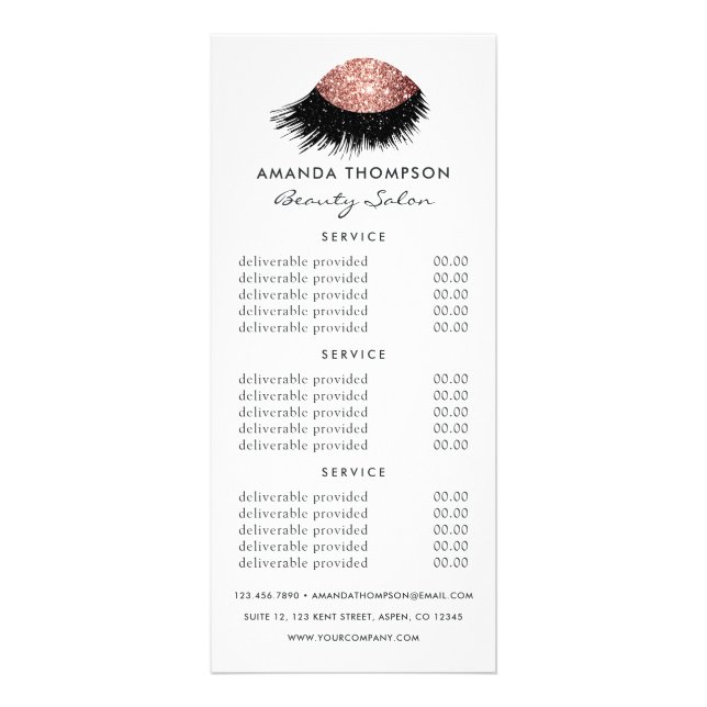 Blush och Rose Guld Glitter Skönhetssalongstjänste Reklamkort (Framsidan)