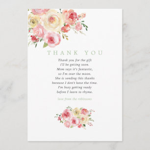 Blush och Sage Blommig Baby Shower Tacksamhet Tack Kort