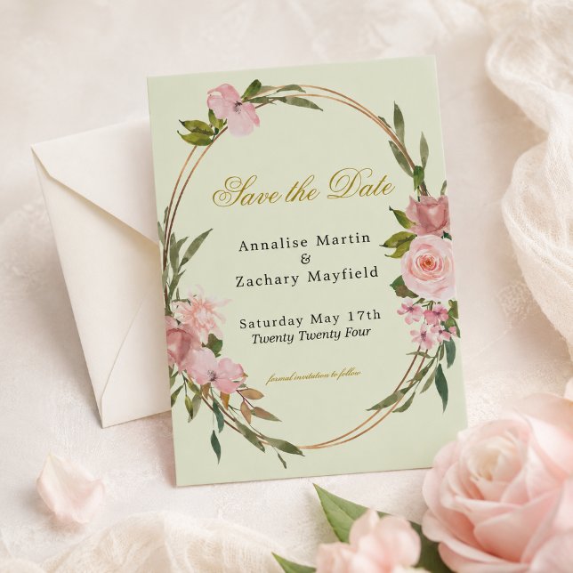 Blush och Sage Blommig Spara Datum Kort (Skapare uppladdad)